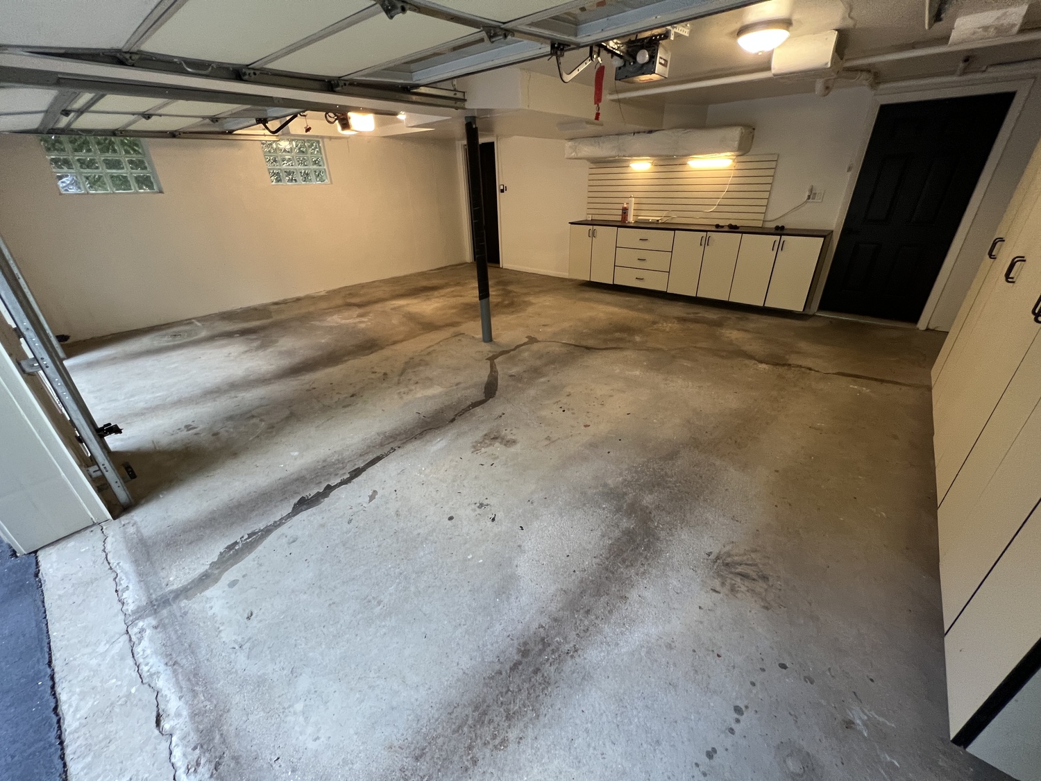stained, dirty garage floor concrete