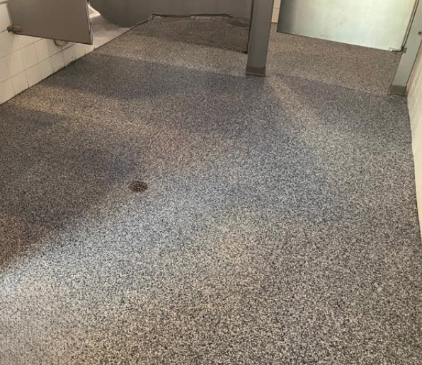 New polyaspartic coating in commercial restroom