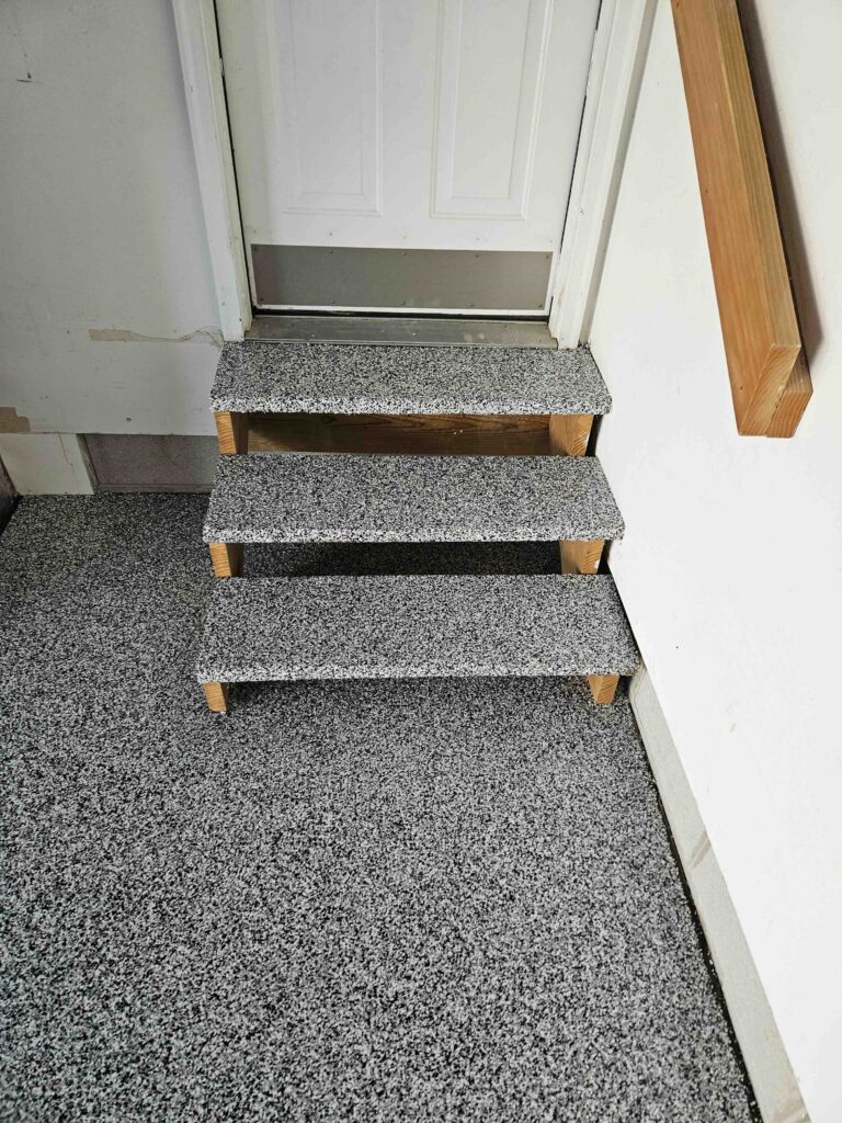 Garage Stairs Coated in Peppercorn