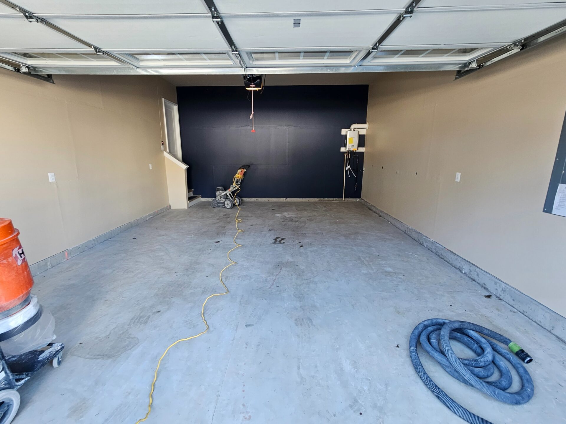 Concrete garage floor with no storage