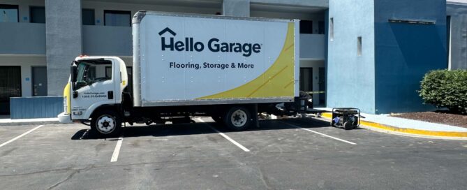 Hello Garage truck in front of best western hotel