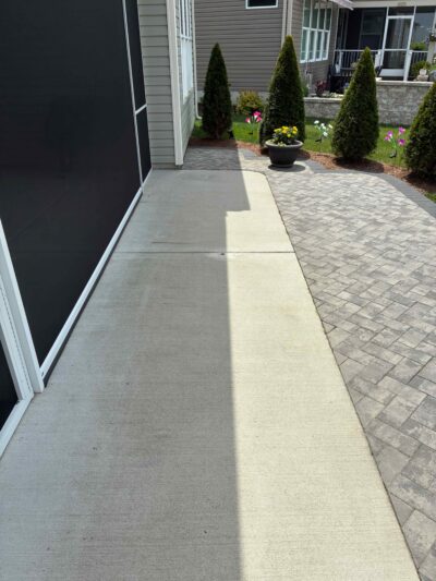 before concrete coating on a patio in Dover