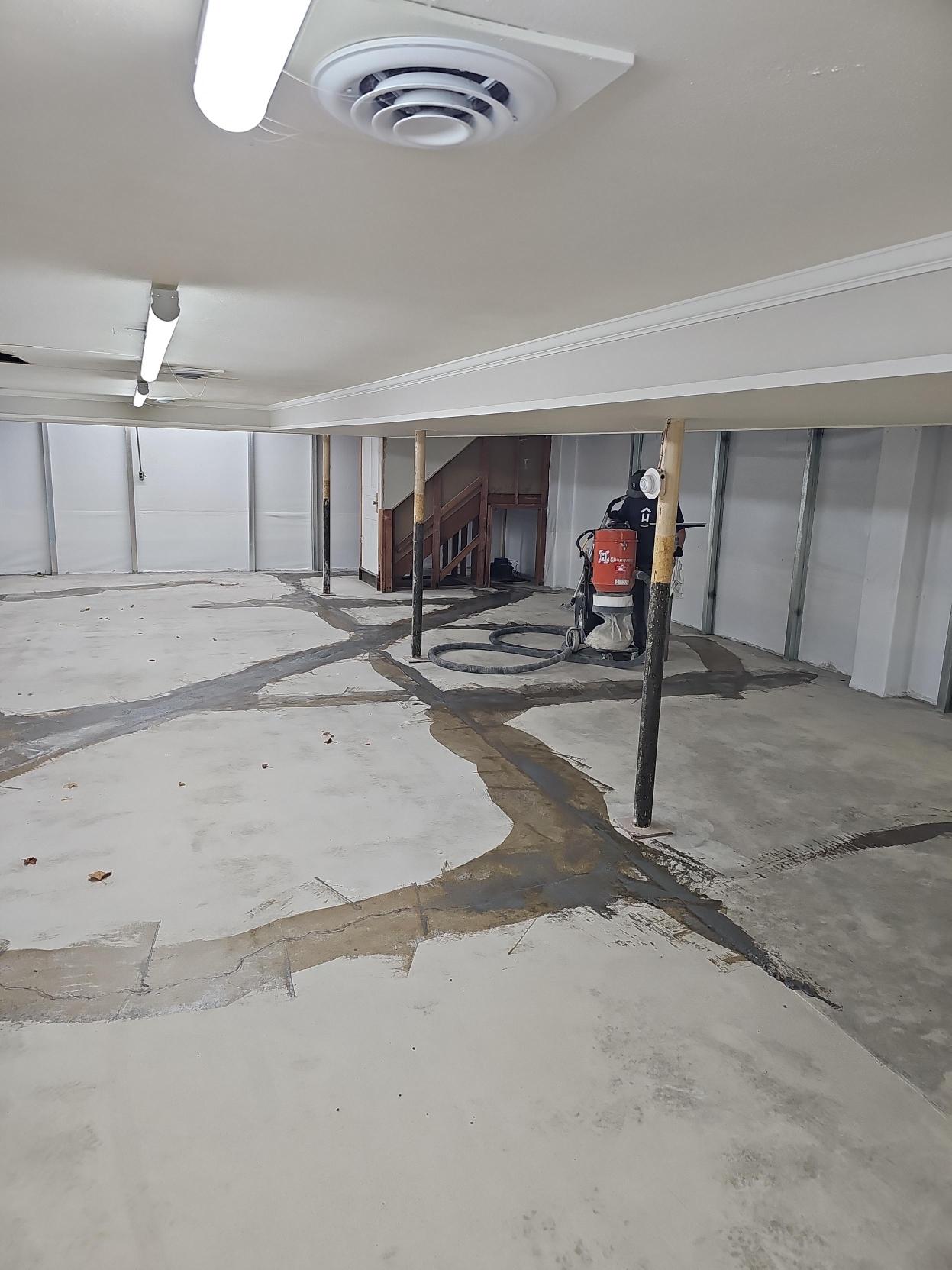 Church basement with bare concrete floor