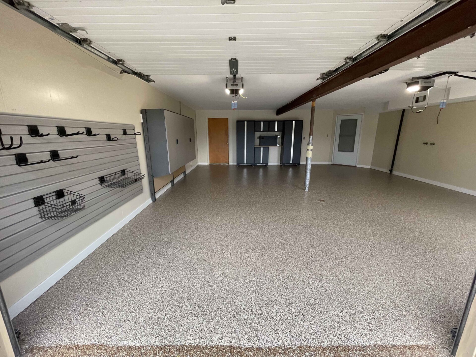 Garage with storage and floor coating