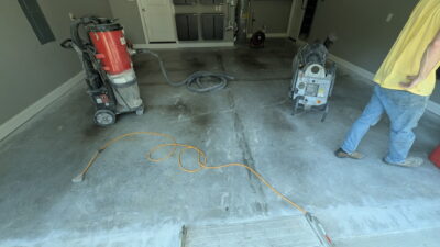 before photo of a garage floor coating being done in Loudon