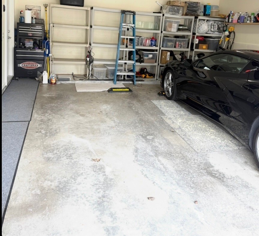 Dingy, uncoated garage concrete