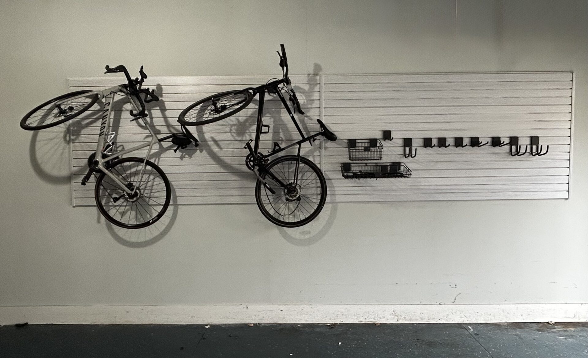 Slatwall with bike hooks