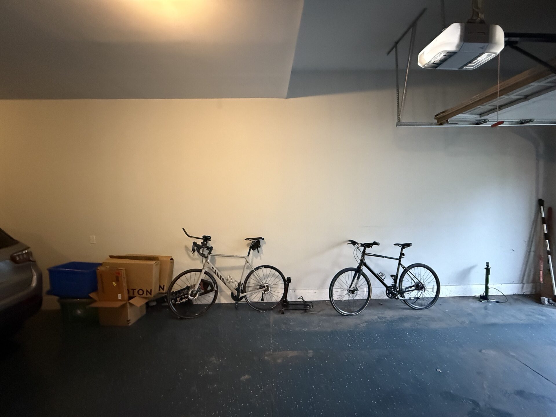 Empty garage wall with bikes on the floor