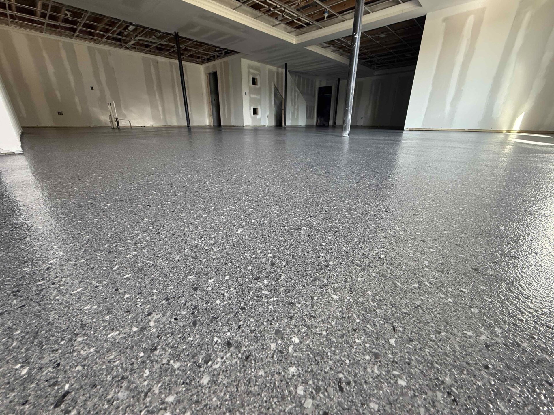 polyaspartic coated basement flooring