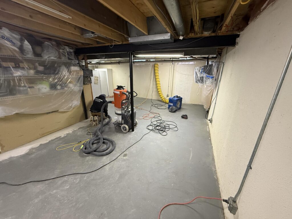 Basement with old peeling coating