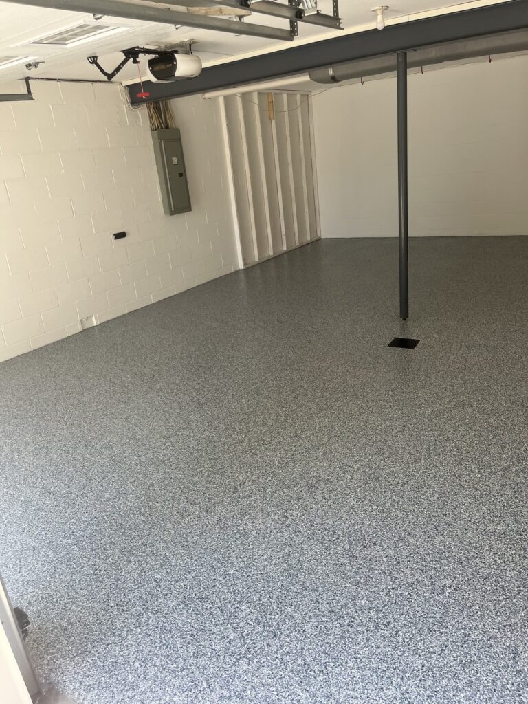 Garage Floor Coating in the Pittsburgh area in a grey flake