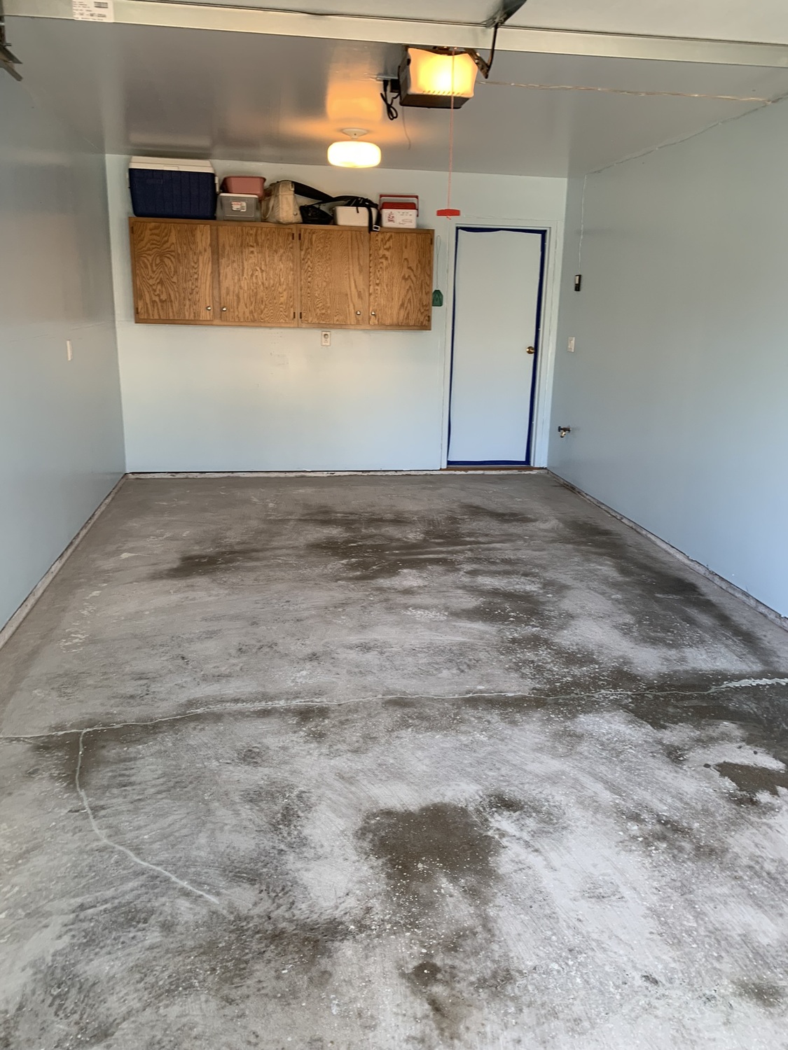 Stained garage concrete