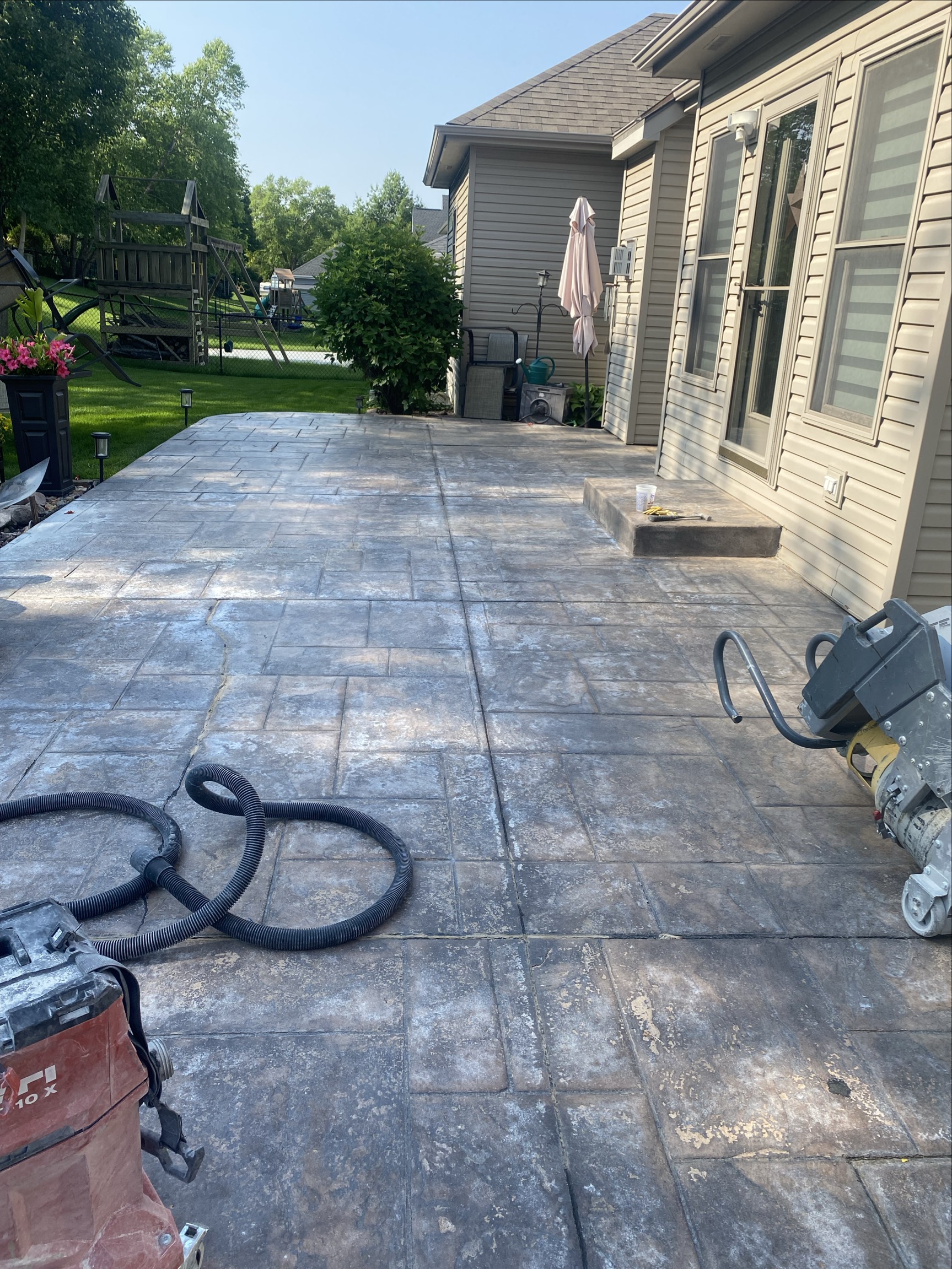 Uncoated stamped concrete patio
