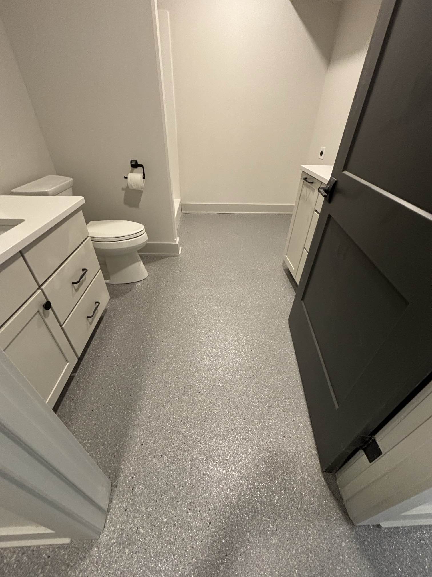 Basement concrete covered in polyaspartic coating