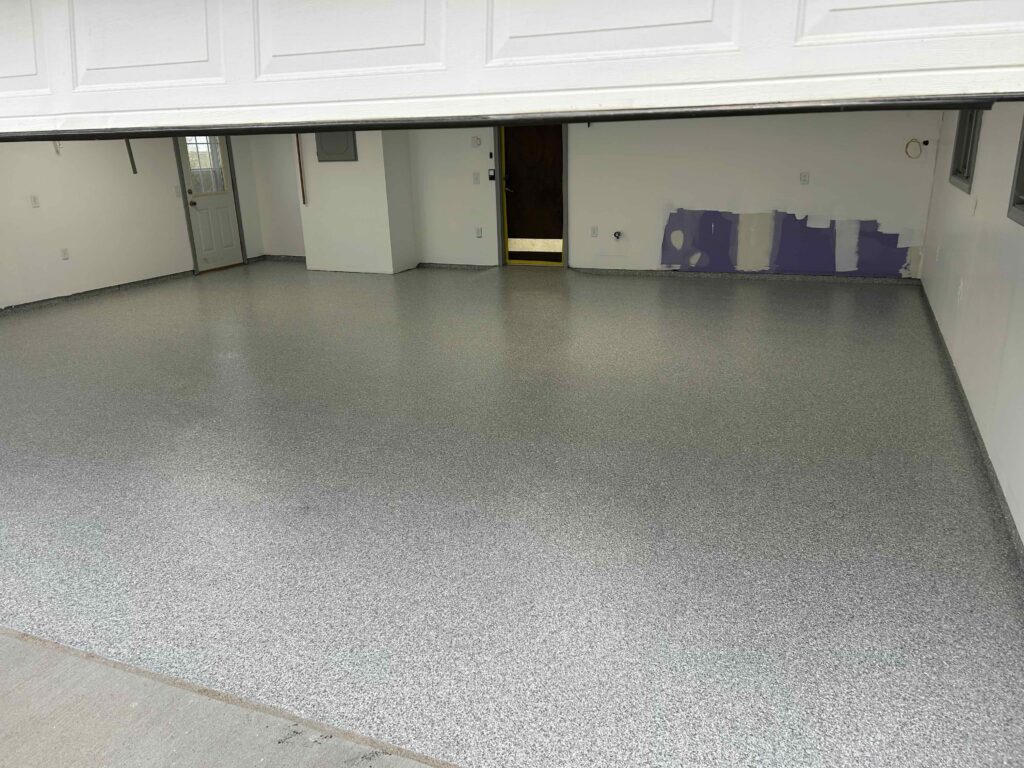 Garage Floor Coating in the color pewter in the Omaha area done by Hello Garage
