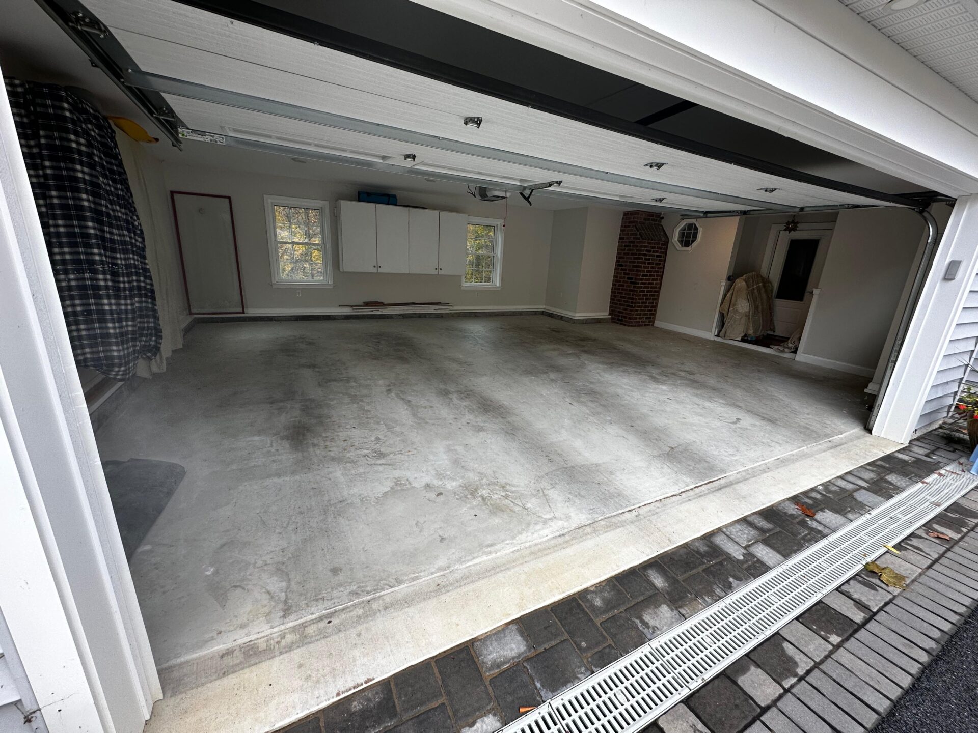 Dingy, stained garage floor
