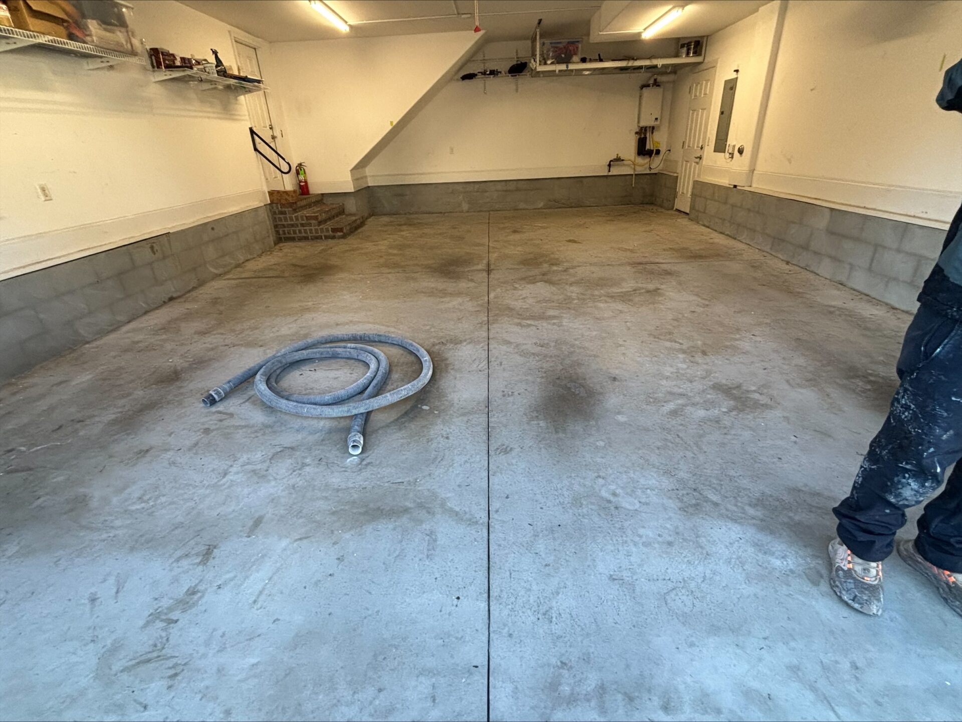 uncoated, stained garage concrete