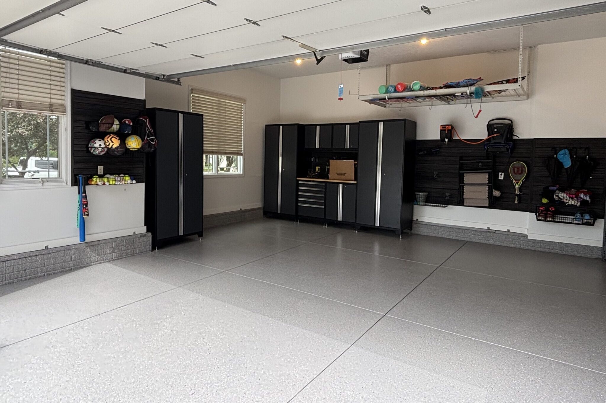 cabinets, flooring and slatwall