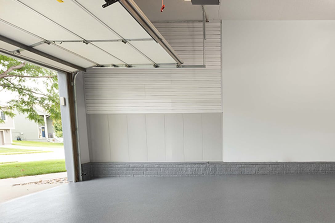 Opened garage with Dural wall paneling