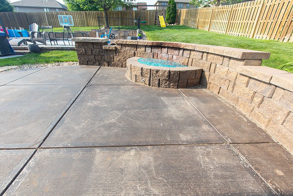 before coating is applied to cement ground in backyard