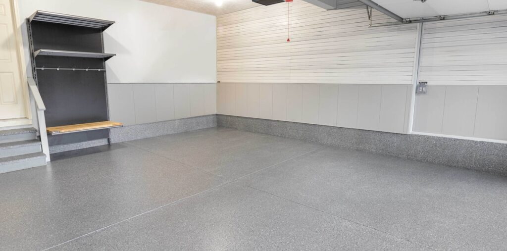 Organized Garage with Concrete Coating and Storage
