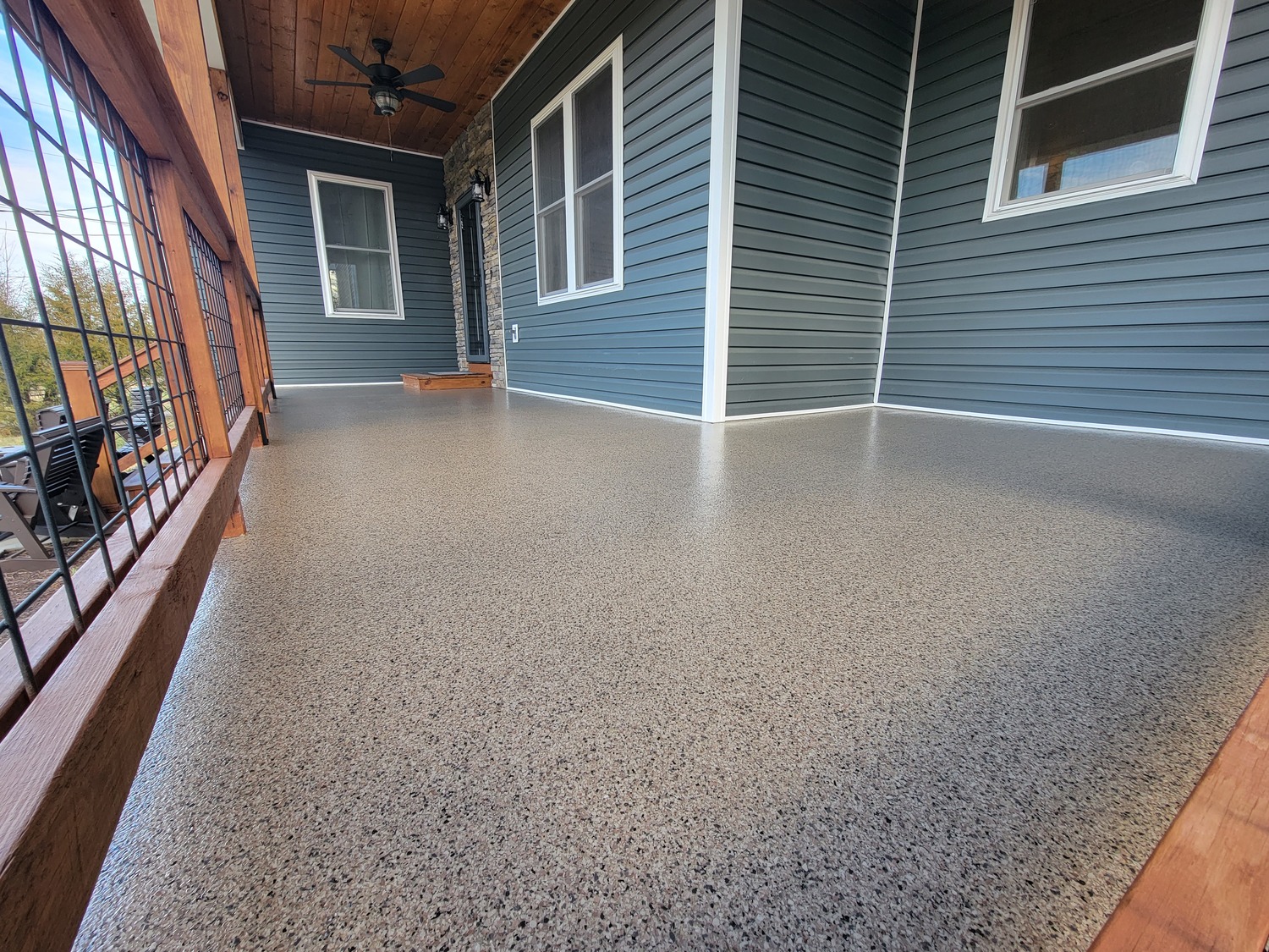 Back porch with polyaspartic concrete coating