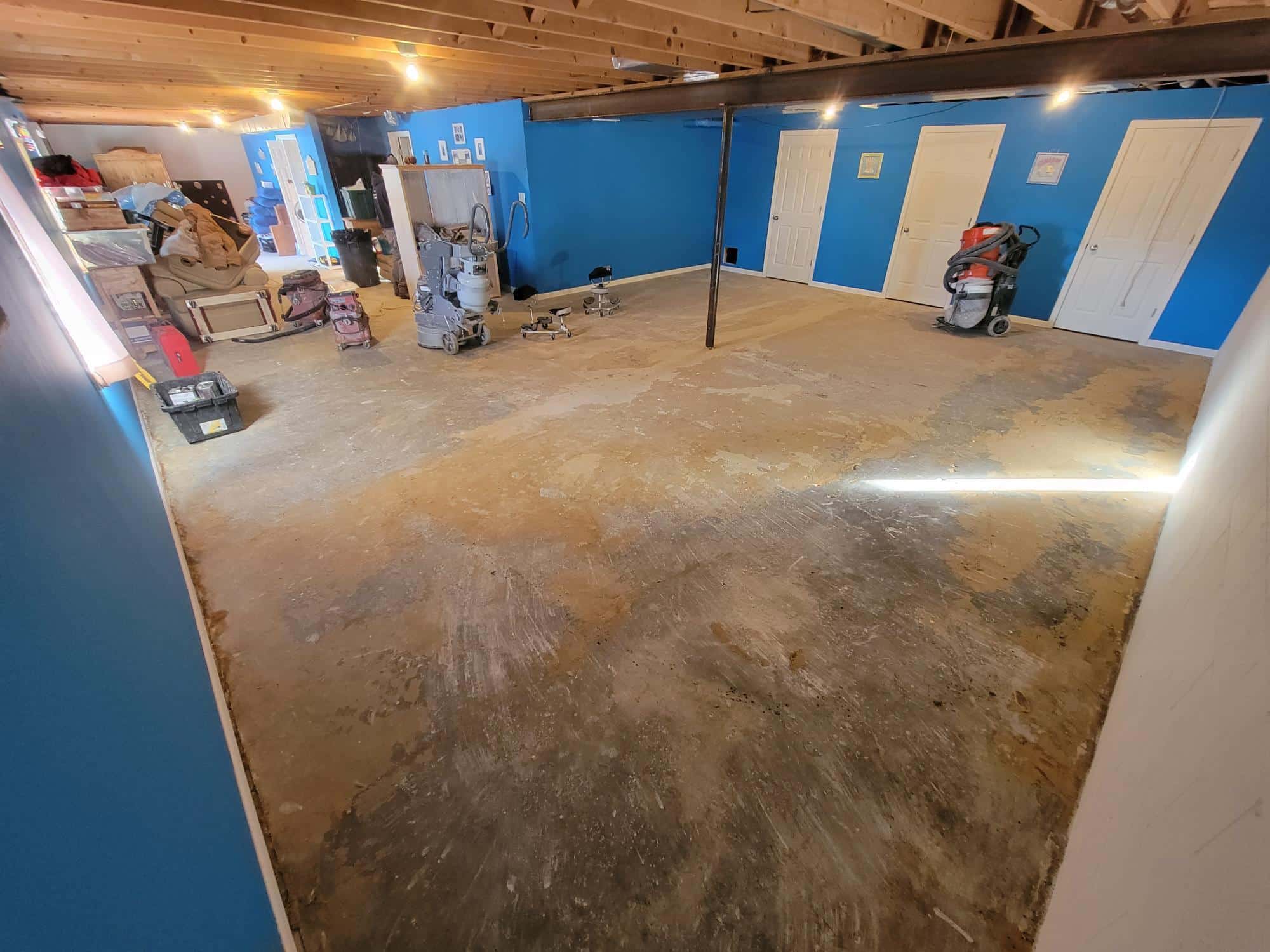 Stained basement concrete floor
