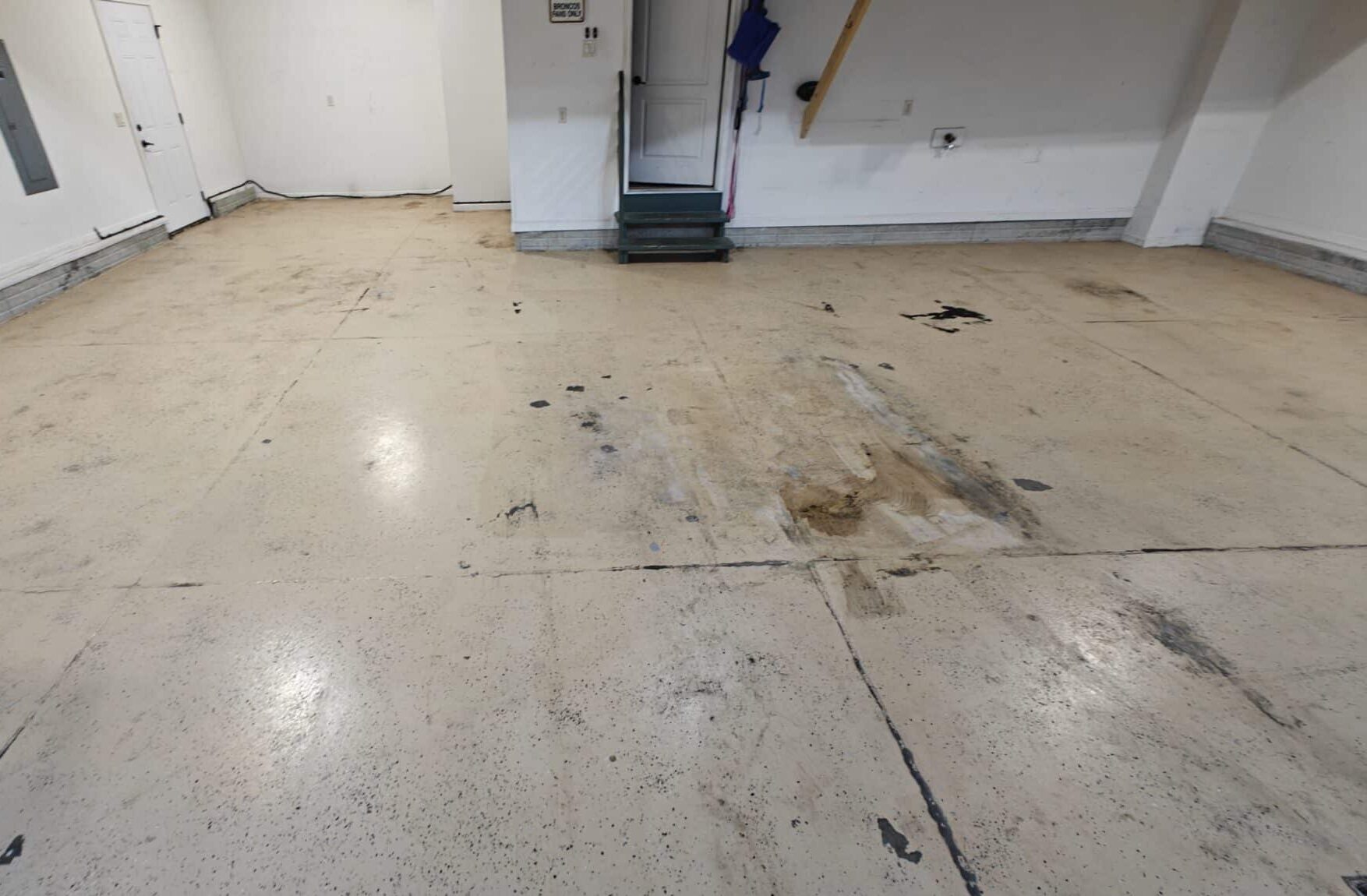 Epoxy fail photo Peeling and stained epoxy floor