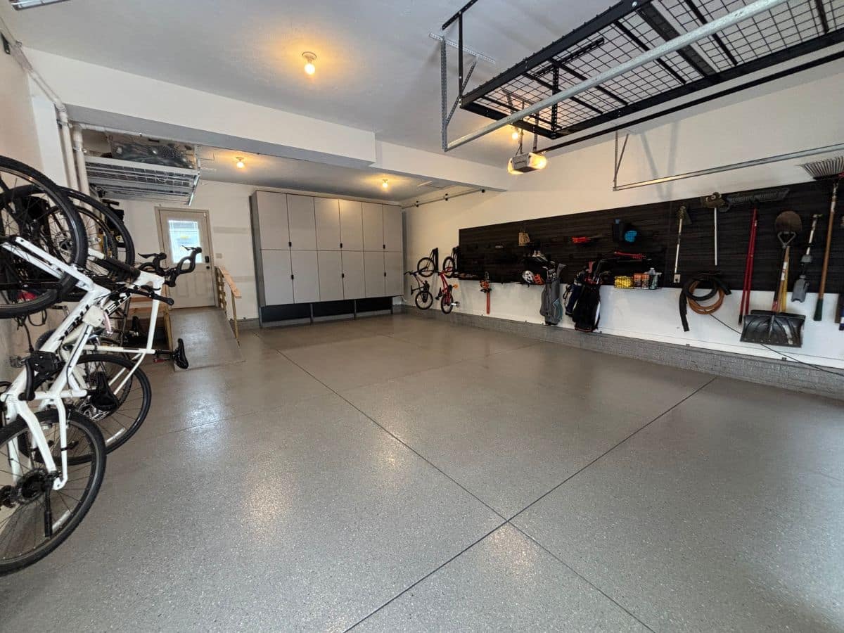 garage with polyaspartic and storage